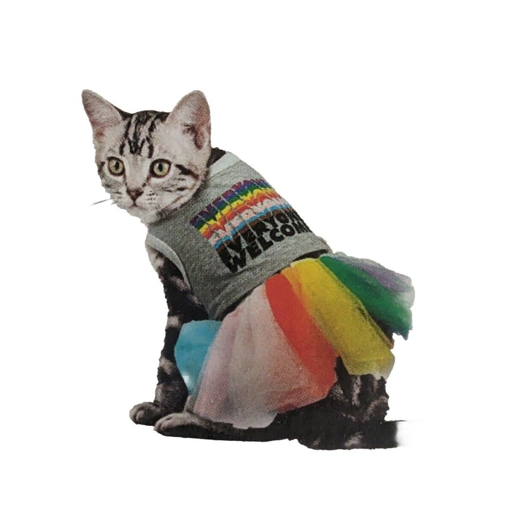 4/$20 XS X SMALL Welcome Everyone Rainbow Pride Dog Costume Tutu Skirt Tank Top